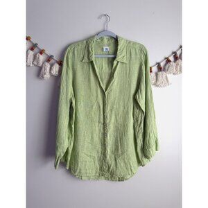 Sigrid Olsen 100% Linen Lime Green Button Down Top Coastal Breathable Beach 1x